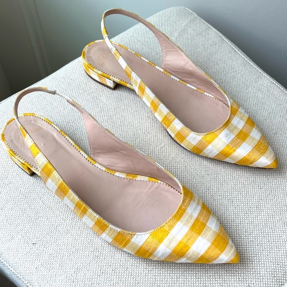 J. Crew sling back flats in yellow and ivory silk Gingham (size 9 1/2) - Picture 4 of 11